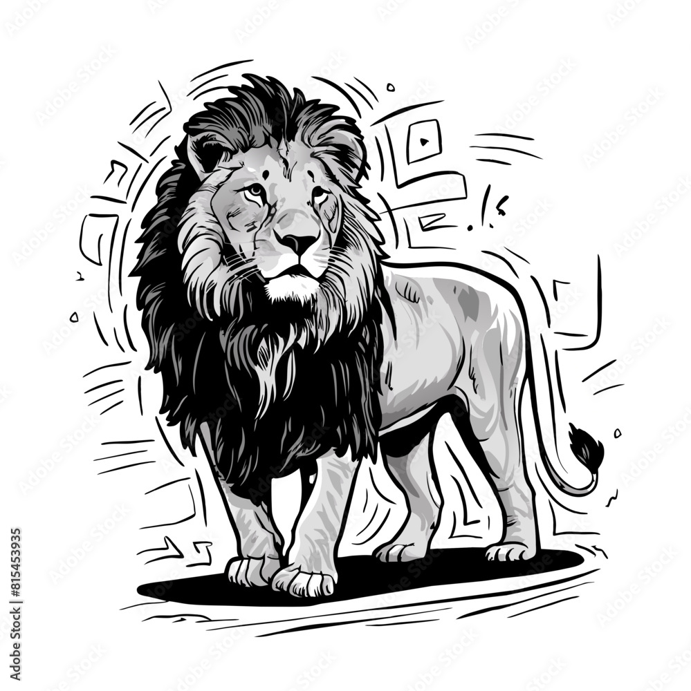 Obraz premium Lion Doodle Art: Fierce Illustration of the King of the Jungle