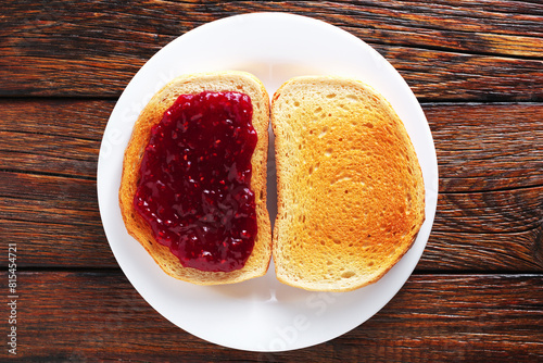 Toasted bread with jam on a plate