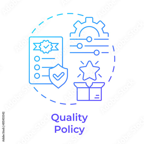 Quality policy blue gradient concept icon. Risk management, standardization. Customer experience. Round shape line illustration. Abstract idea. Graphic design. Easy to use in infographic, presentation