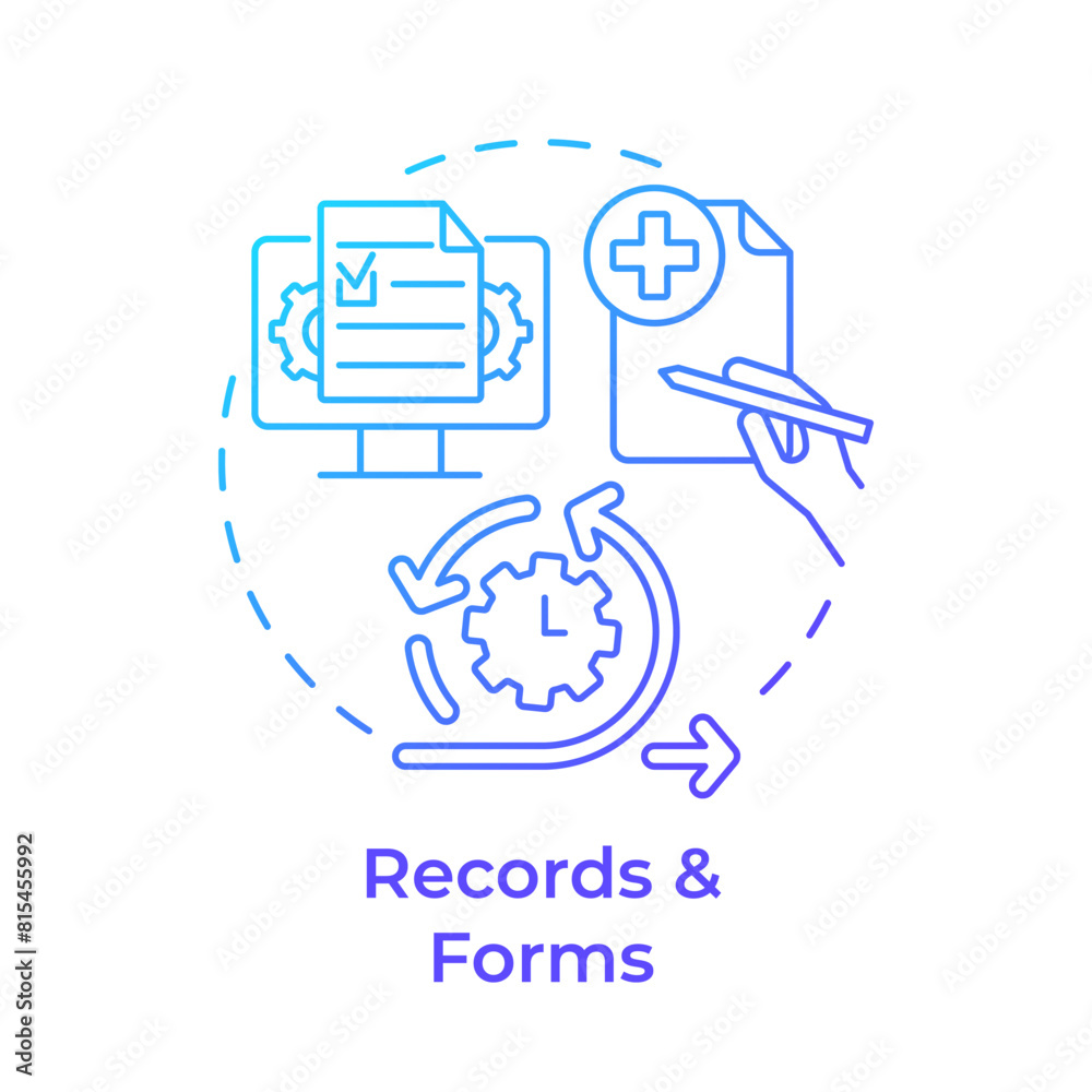 Records and forms blue gradient concept icon. Document control, records management. Round shape line illustration. Abstract idea. Graphic design. Easy to use in infographic, presentation