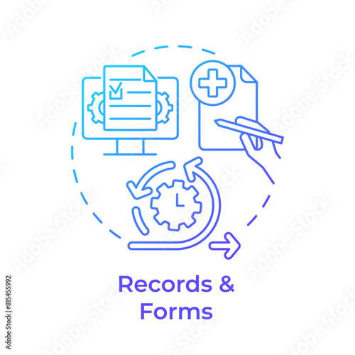 Records and forms blue gradient concept icon. Document control, records management. Round shape line illustration. Abstract idea. Graphic design. Easy to use in infographic, presentation