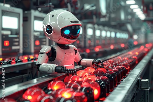 Wallpaper Mural Dark glass bottles on a conveyor line in a factory and smart AI robot Torontodigital.ca