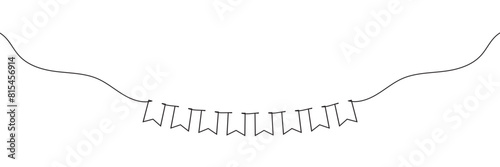 Continuous line art drawing buntings garland. Celebration party hand drawn flags. Vector linear illustration isolated on white background. EPS 10/AI