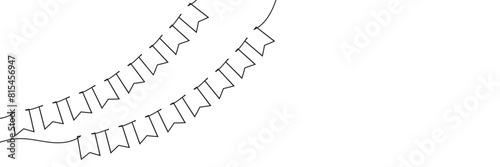 Continuous line art drawing buntings garland. Celebration party hand drawn flags. Vector linear illustration isolated on white background. EPS 10/AI