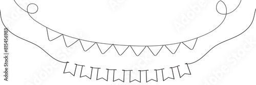 Continuous line art drawing buntings garland. Celebration party hand drawn flags. Vector linear illustration isolated on white background. EPS 10/AI