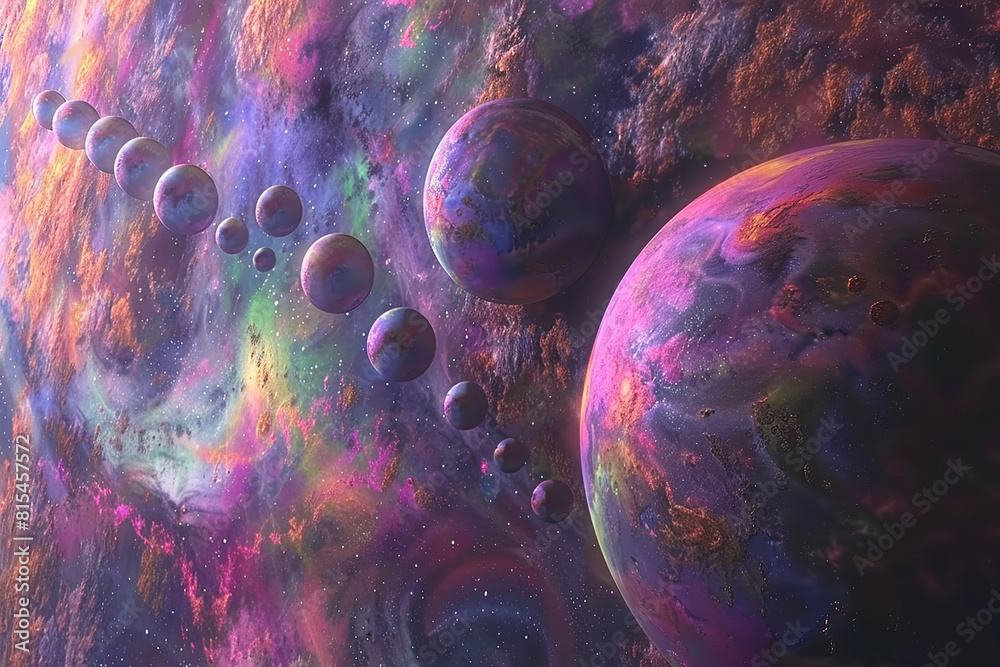 Generative ai on theme of parade of planets in solar system, bright stars glow in atmosphere Generative ai on theme of parade of planets in solar system, bright stars glow in atmosphere