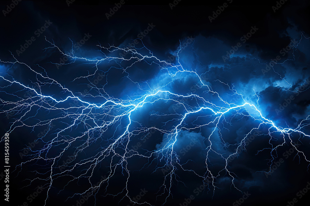 Generative ai on theme of scary bright electric lightning bolt with branches in the night dark sky