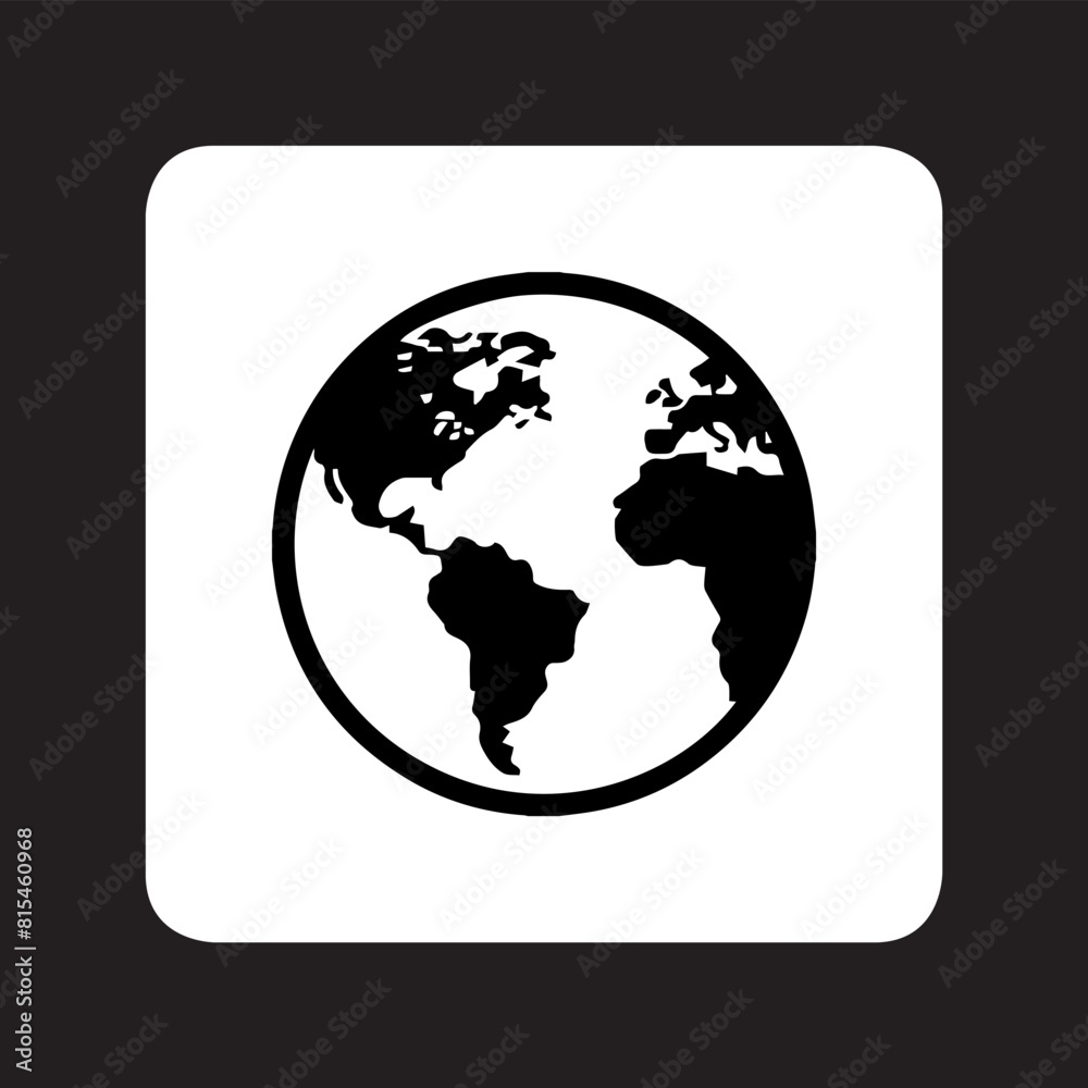 Globe icon vector. Earth logo design. Planet vector icon illustration in square isolated on black background Globe icon vector. Earth logo design. Planet vector icon illustration in square isolated on black background
