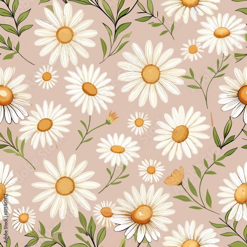 Seamless pattern of vintage-inspired daisies scattered on a soft pastel background, Generative AI 