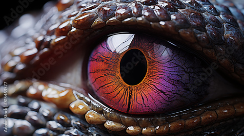 Close up view on the eye with colored cornea and reptile scales © lisssbetha