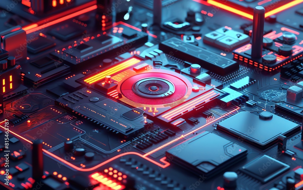 ภาพประกอบสต็อก Abstract representation of a semiconductor chip in a ...