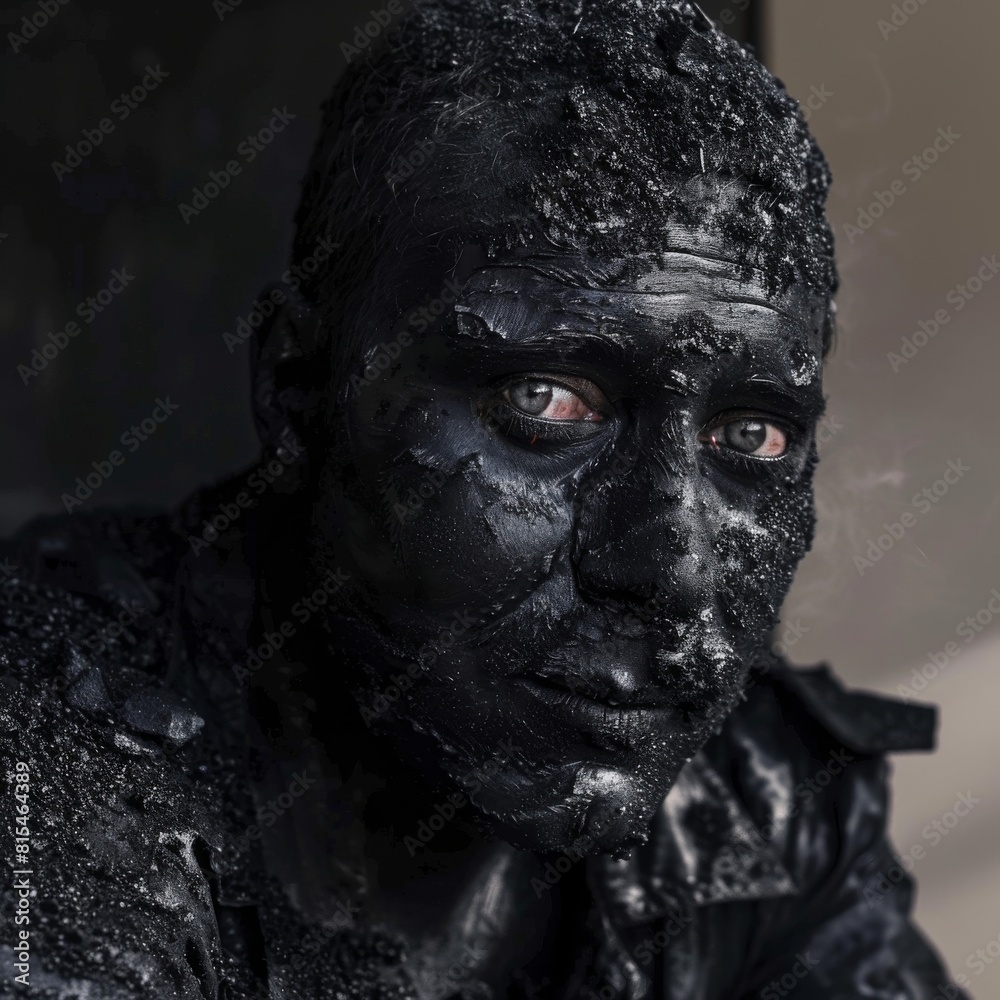 Covered in coal dust, super realistic Covered in coal dust, super realistic