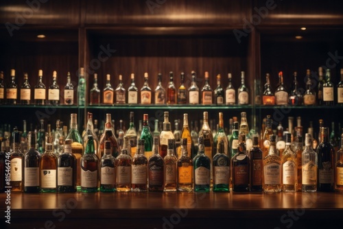 alcohol bottles on shelf in bar or drink shop
