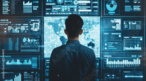 CEOs decisionmaking assistant using AI to evaluate strategic options  front view  Decision enhancer  techbology tone  Monochromatic Color Scheme