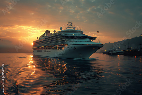 Luxury cruise ship leaving port at sunset © Hamza