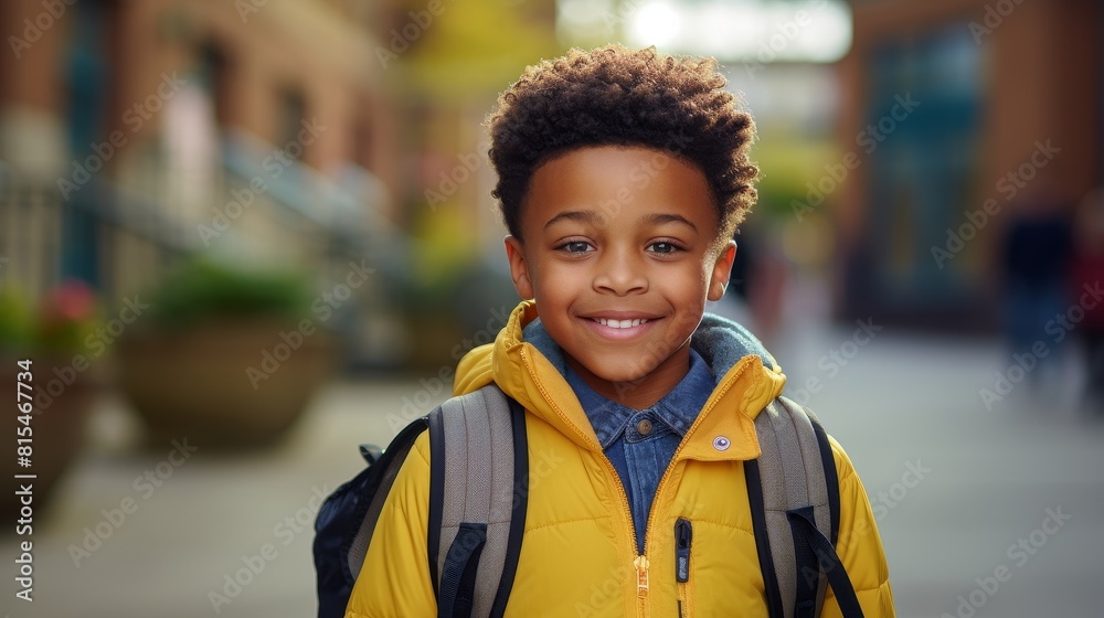 Happy dark skinned african american schoolboy with backpack
Happy dark skinned african american schoolboy with backpack