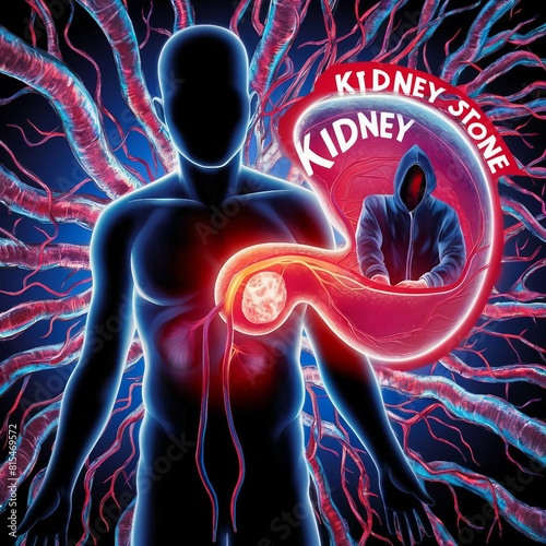 2d illustration human kidney stone concept