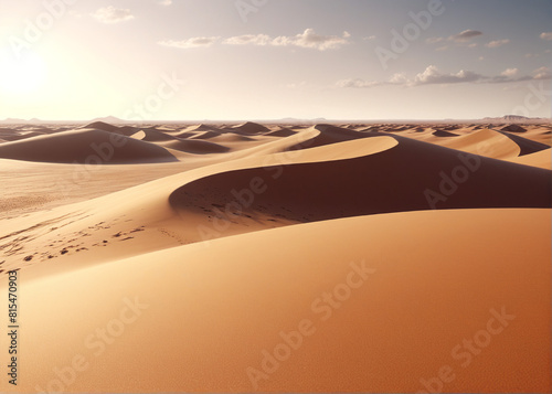 Cinematic shot  a plain dessert with dunes. AI generative