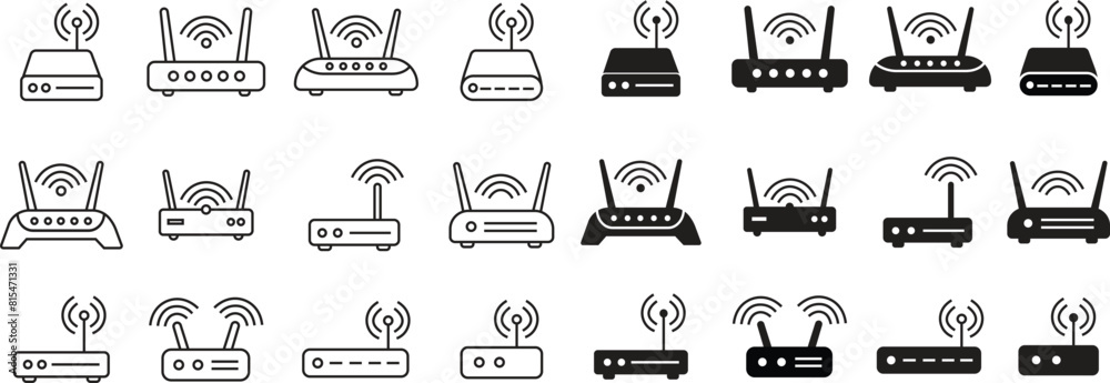 Internet connection business concept. Set of Routers icons in flat ...