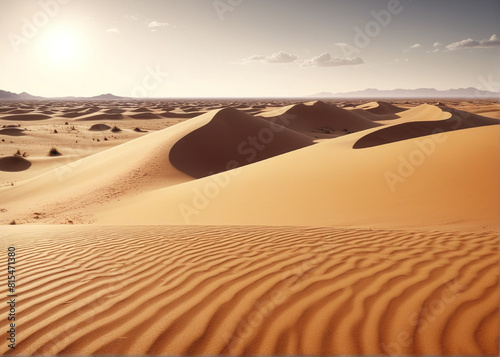 Cinematic shot  a plain dessert with dunes. AI generative