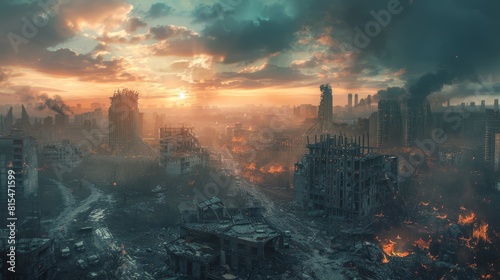 Destroyed City, Natural Disaster, After War. photo