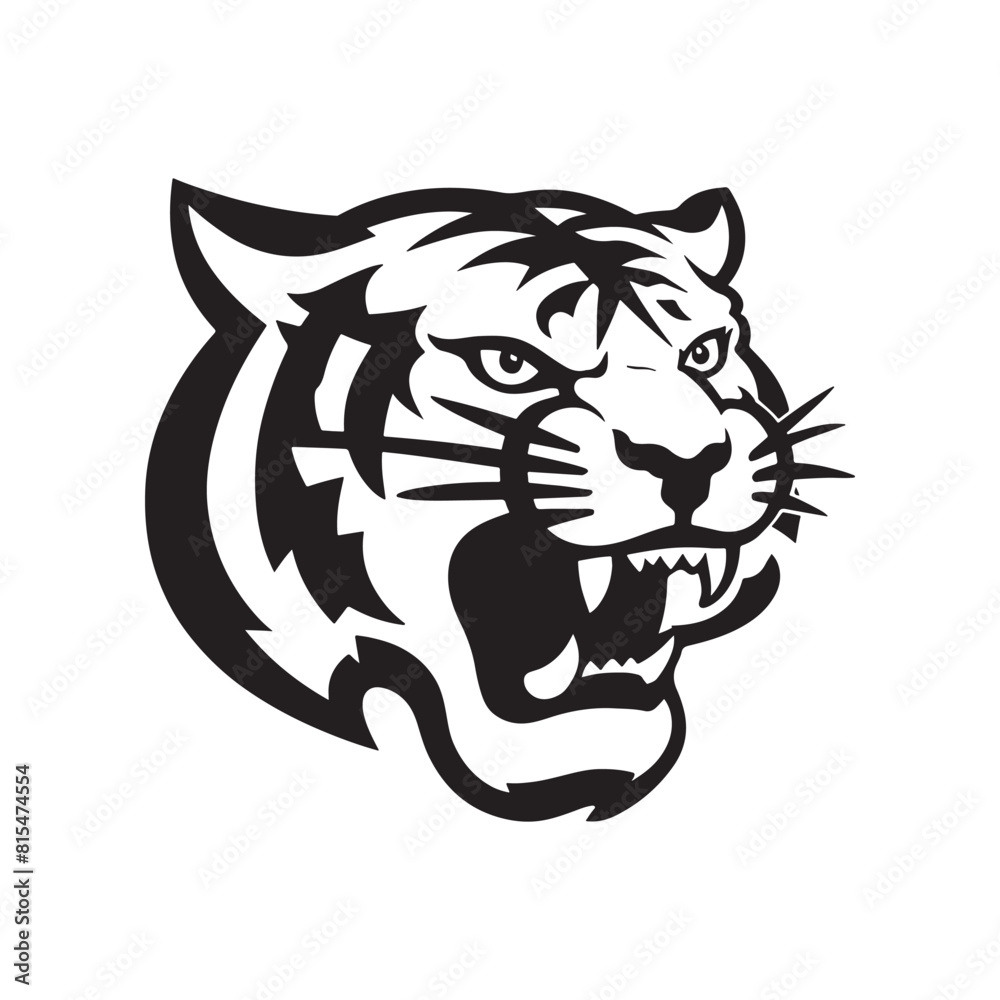 Vector Tiger Head Silhouette Illustration Isolated On A White Background
