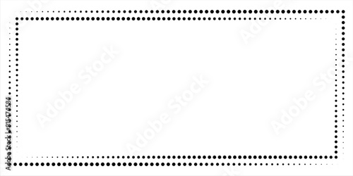 Simple of frame. Design vector rectangle with dots halftone black on white background. Design print for illustration, greeting cards, wedding invitations, restaurant menu, royal certificates.dots