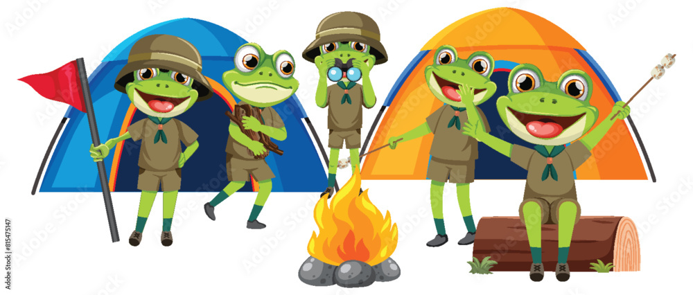 Frogs enjoying a fun camping trip