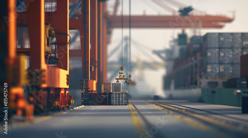 Empty dockyard with container ship and cranes waiting to load merchandise : Generative AI photo