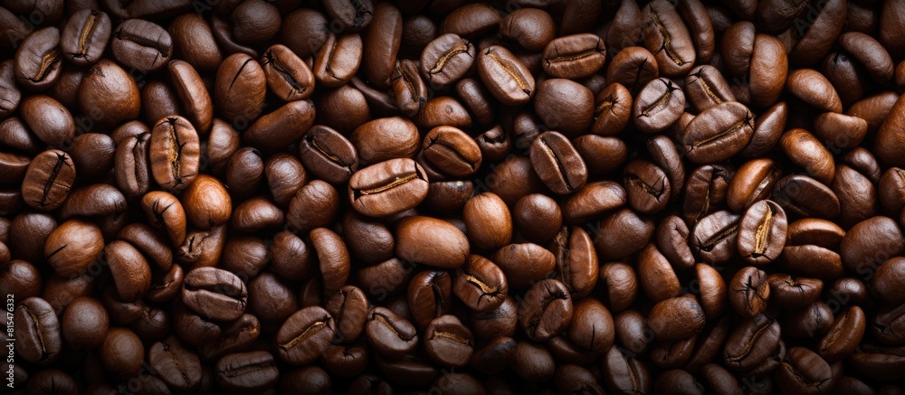 Fototapeta premium Texture background image of coffee beans. Creative banner. Copyspace image