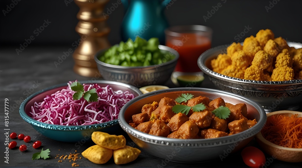 Colorful indian food set mockup in 3d without background.generative.ai Colorful indian food set mockup in 3d without background.generative.ai