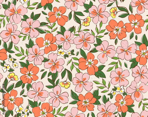 Beautiful floral pattern in abstract flowers. Cute garden flowers and leaves colorful pattern.