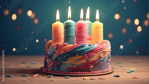 Birthday cake with candles. Illustration Generative AI photo