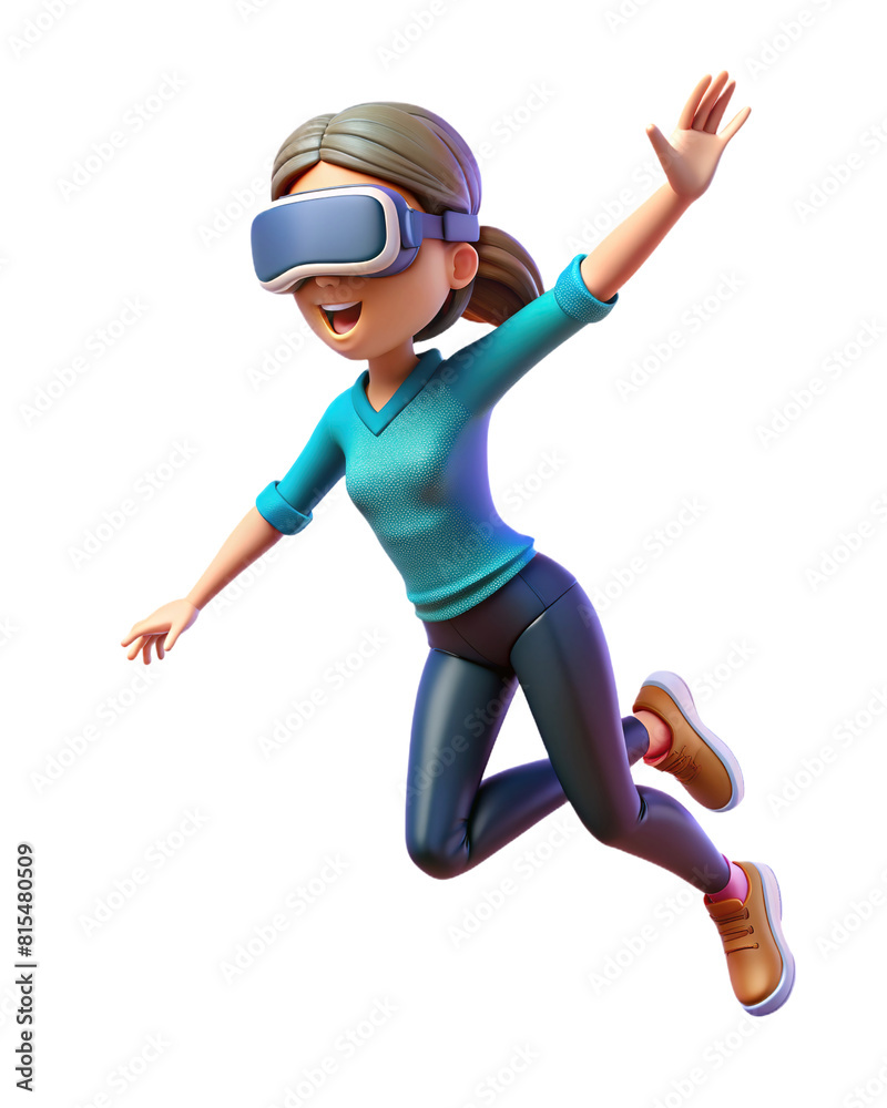 3d illustration of woman jump with VR Box on transparent background 3d illustration of woman jump with VR Box on transparent background