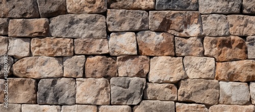 The image shows a close up of a brown granite stone wall It serves as a background image of a stone wall. Creative banner. Copyspace image