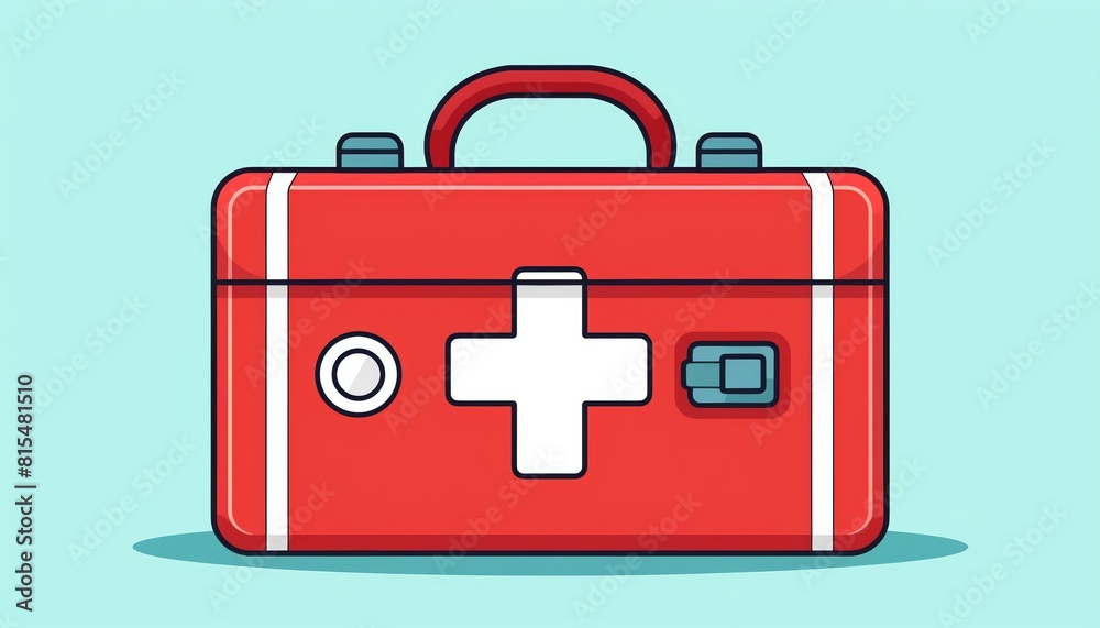First aid box flat design front view health theme cartoon drawing Tetradic color scheme First aid box flat design front view health theme cartoon drawing Tetradic color scheme