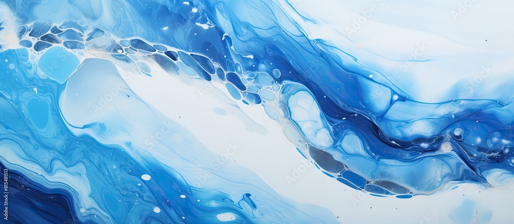 A stunning epoxy resin art background showcasing captivating blue and white colors creating a visually captivating copy space image