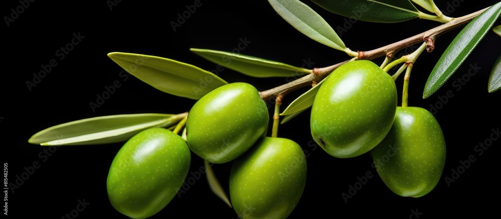 Isolated on a white background there is a copy space image of a fresh green olive branch Isolated on a white background there is a copy space image of a fresh green olive branch