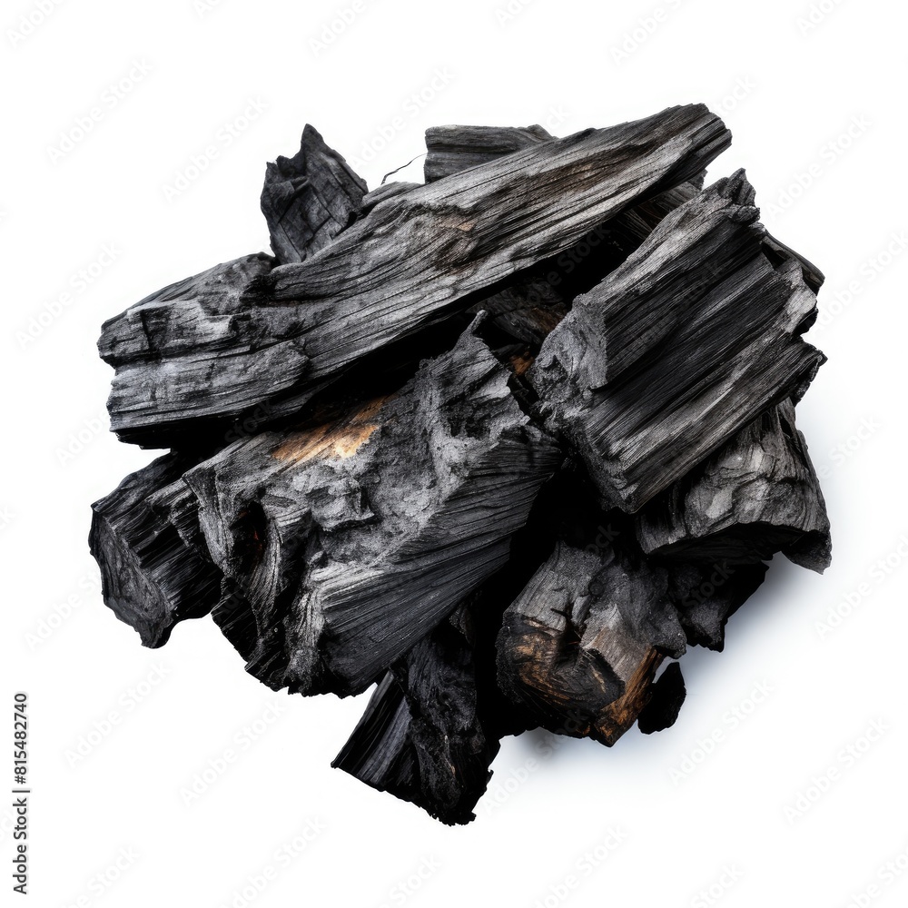 Wood charcoal isolated on white background
