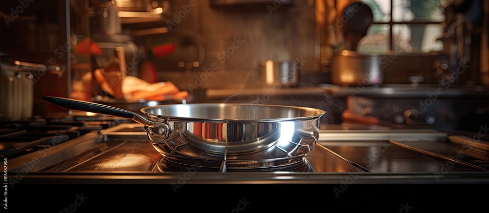 An interior kitchen shot showcases a close up of a steel pan leaving room for additional content with the available copy space image An interior kitchen shot showcases a close up of a steel pan leaving room for additional content with the available copy space image