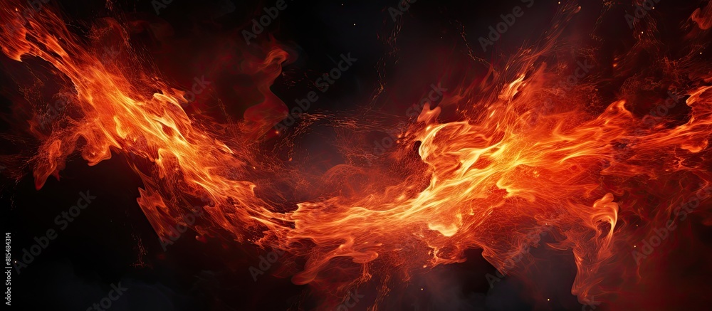 In the abstract artwork s black backdrop fiery flames engulf the scene casting swirling red sparks into the air alongside radiant orange particles Copy space image In the abstract artwork s black backdrop fiery flames engulf the scene casting swirling red sparks into the air alongside radiant orange particles Copy space image