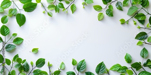 Spring Themed Frame with Copy-space. Plant Foliage on White.