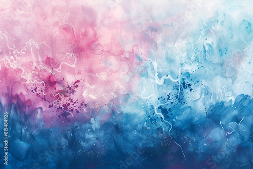 An abstract watercolor style horizontal illustration blending pink and blue tones, creating a bold and expressive artwork. photo