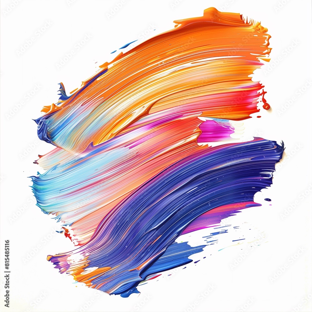 Realistic colorful paint brush strokes on a white background isolated, Generated by AI