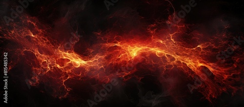 In the abstract artwork s black backdrop fiery flames engulf the scene casting swirling red sparks into the air alongside radiant orange particles Copy space image