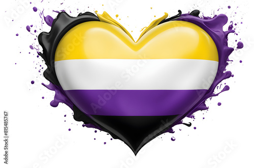 Non-binary heart yellow white purple black horizontal stripes flag photo