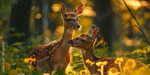 Tender moment between two Roe deer in the forest