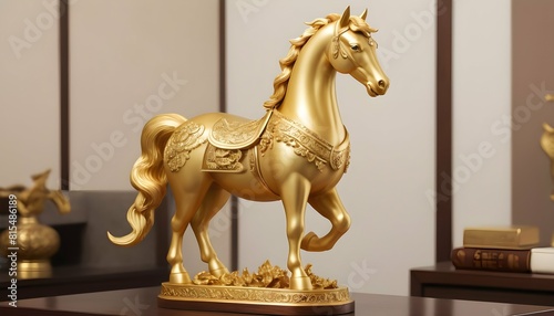 Design a golden horse statue adorned with intricat upscaled_3
