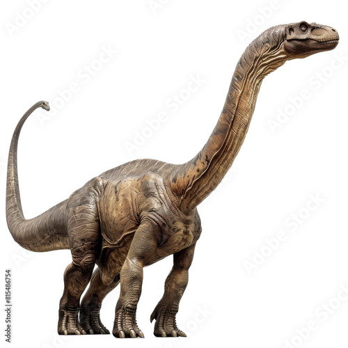 A dinosaur stands tall and proud  its long neck stretching up towards the sky