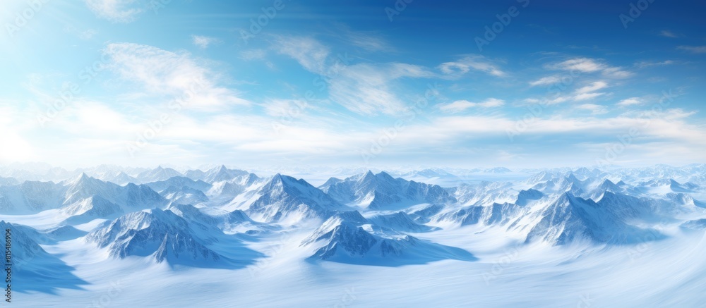 A breathtaking aerial perspective of Greenland reveals the majestic snow capped mountains offering an enchanting copy space image A breathtaking aerial perspective of Greenland reveals the majestic snow capped mountains offering an enchanting copy space image